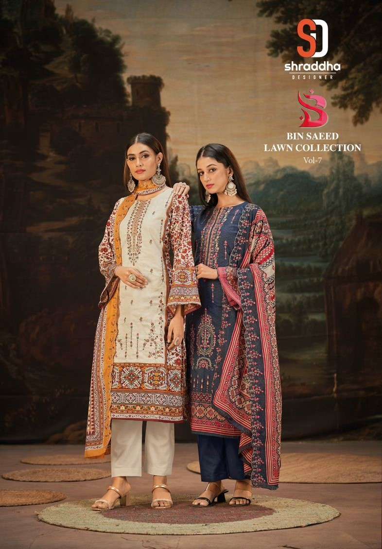 SHRADDHA BIN SAEED LAWN COLLECTION VOL 7 NX PURE COTTON PAKISTANI READYMADE SUIT SUPPLIER 