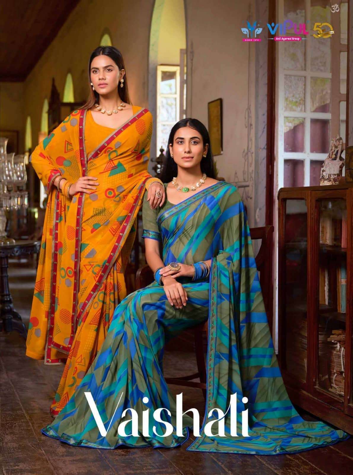 VIPUL VAISHALI FANCY PRINTED GEORGETTE SAREE CATALOG COLLECTION EXPORTER 