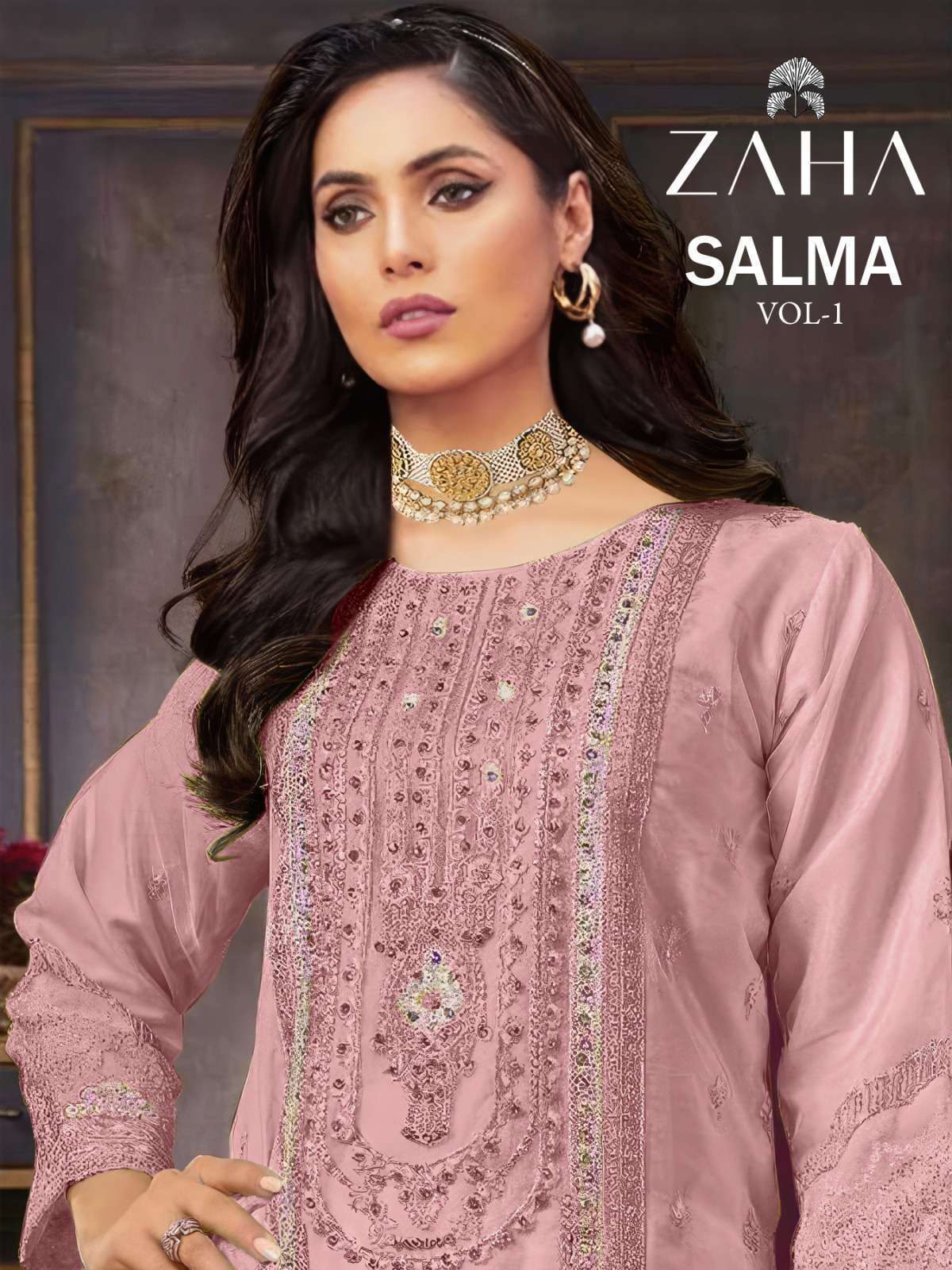 ZAHA SALMA VOL 1ORGANZA WITH HEAVY EMBROIDERY SUIT COLLECTION WHOLESALE PRICE SURAT 2024
