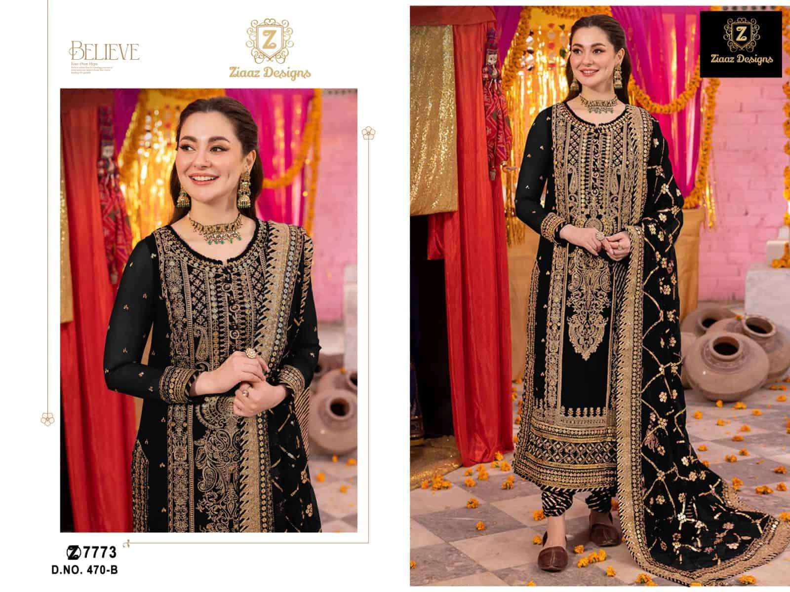 ZIAAZ DESIGNS 470 COLORS PAKISTANI GEORGETTE EMBROIDERY SUIT COLLECTION WHOLESALE RATE 
