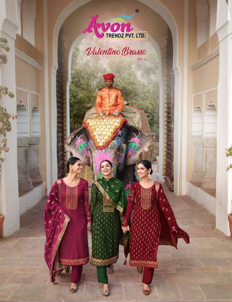 AVON TRENDZ VALENTINO BRASSO VOL 8 LATEST DESIGNER SUIT CATALOG EXPORTER IN SURAT 2024