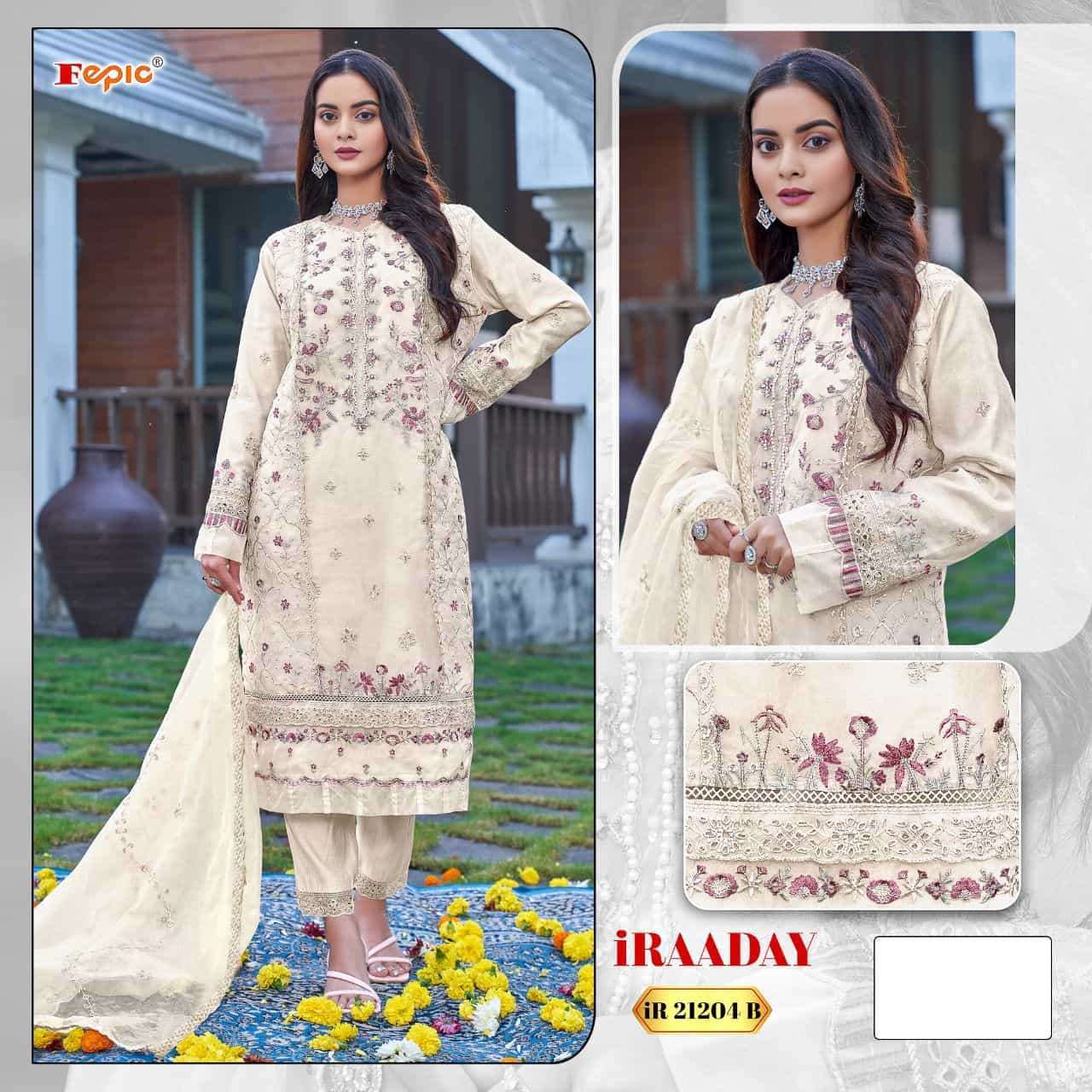 FEPIC IR 21204 COLORS ORGANZA EMBROIDERY SUIT WHOLESALE PRICE SURAT 2024