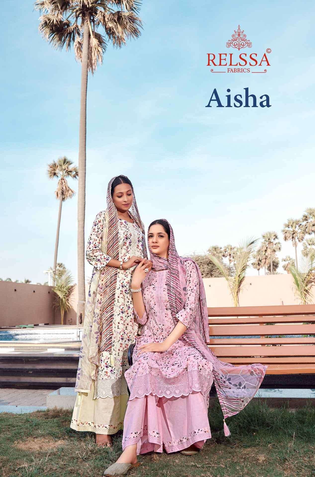 RELSSA AISHA FANCY EMBROIDERY WORK COTTON SUIT CATALOGUE WHOLESALE PRICE SURAT 2024