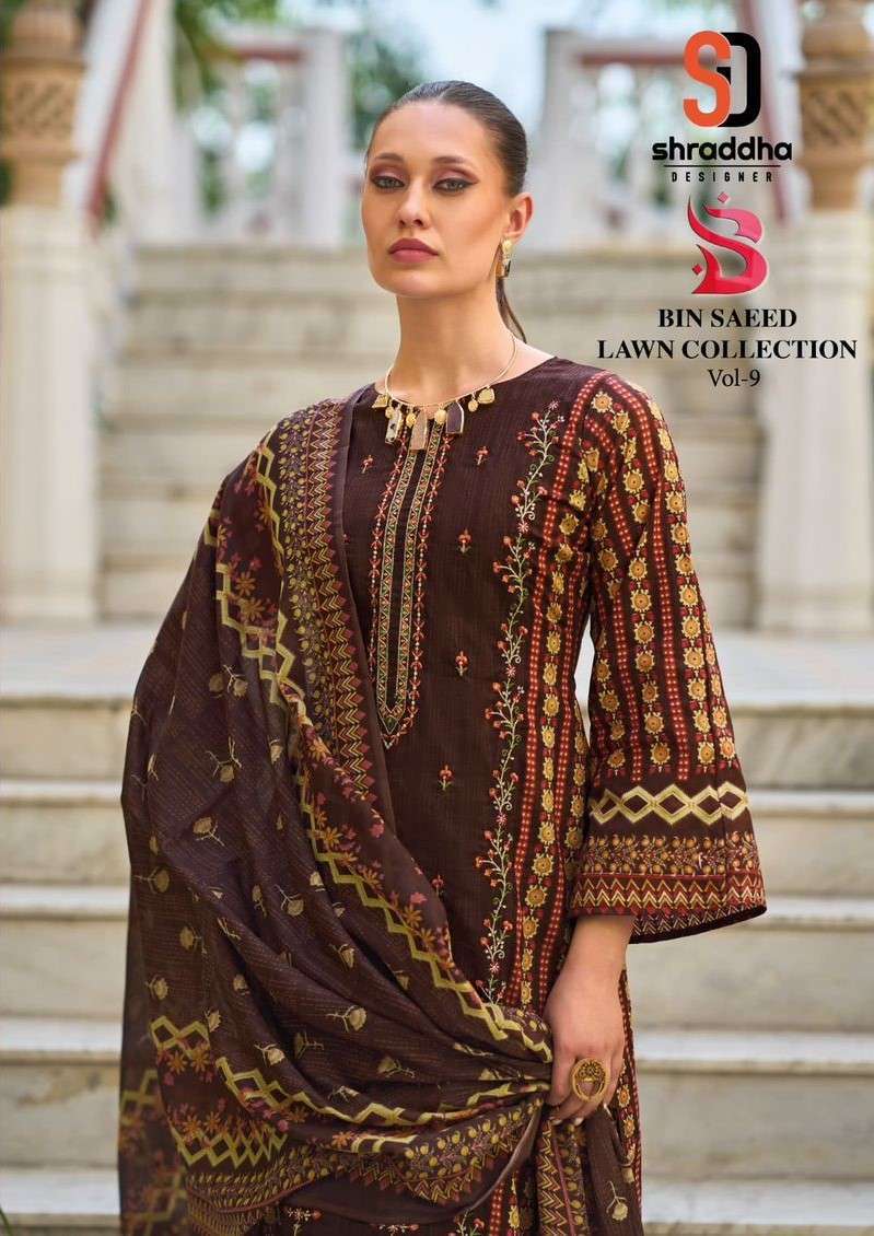 SHRADDHA BIN SAEED LAWN COLLECTION VOL 9 PURE COTTON DRESS COLLECTION WHOLESALE PRICE 