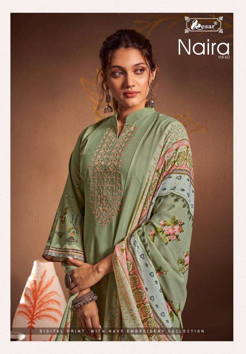 KESAR NAIRA VOL 60 LAWN COTTON UNSTITCH SUIT COLLECTION WHOLESALE PRICE 2024