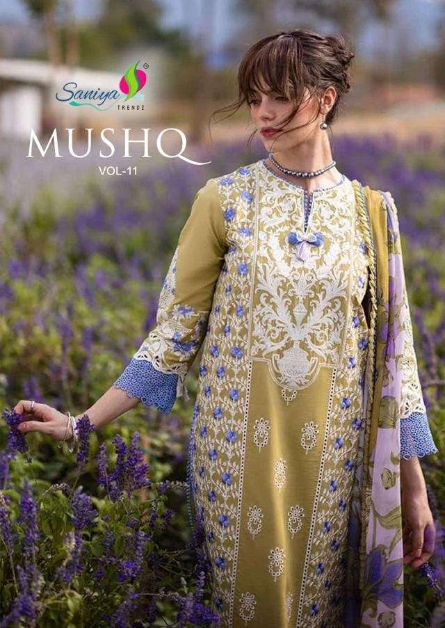 SANIYA TRENDZ MUSHQ VOL 11 COTTON CHIKANKARI PAKISTANI SUIT DEALER