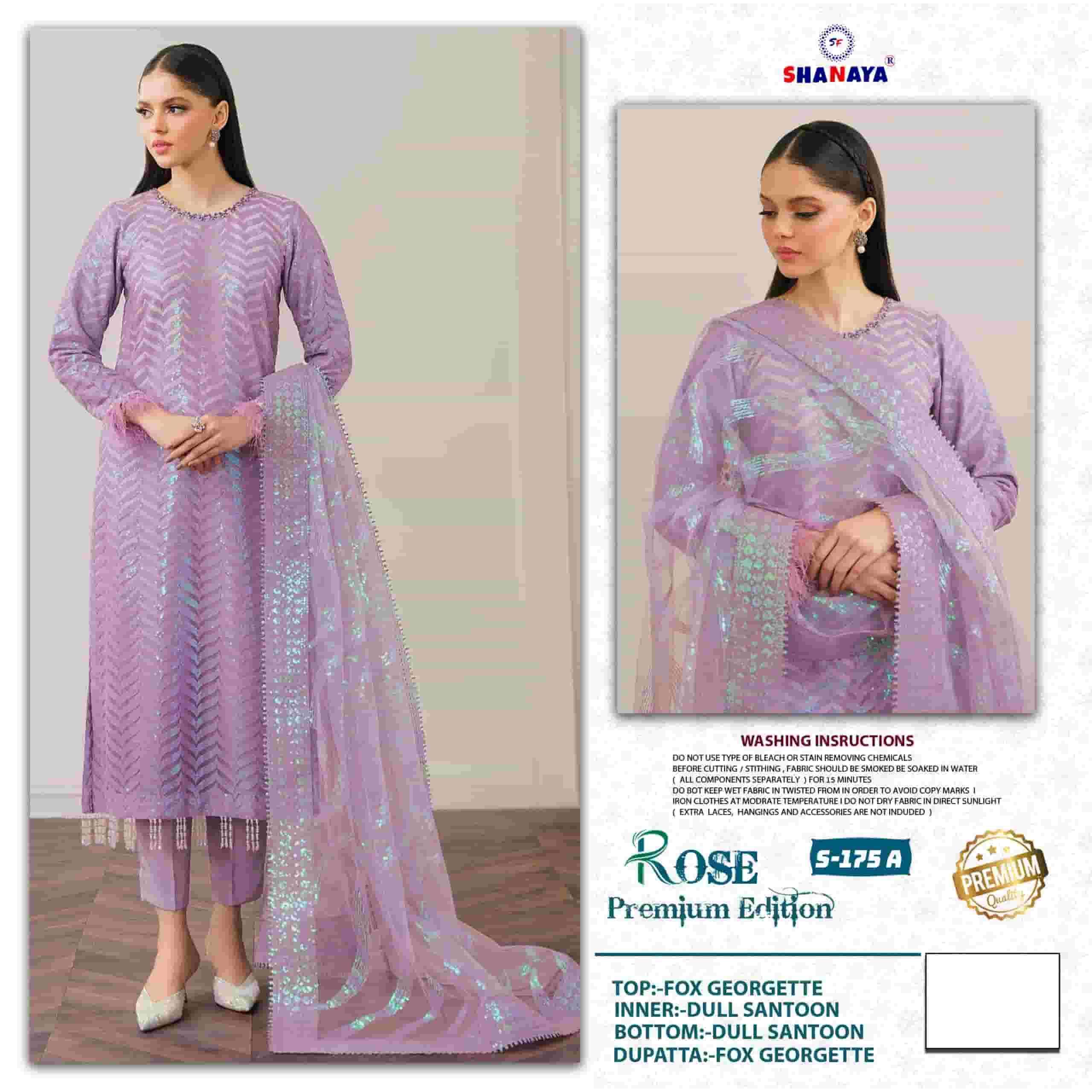 SHANAYA ROSE PREMIUM EDITION S 175 COLORS PAKISTANI EMBROIDERED SALWER SUIT COLLECTION WHOLESALE RATE 