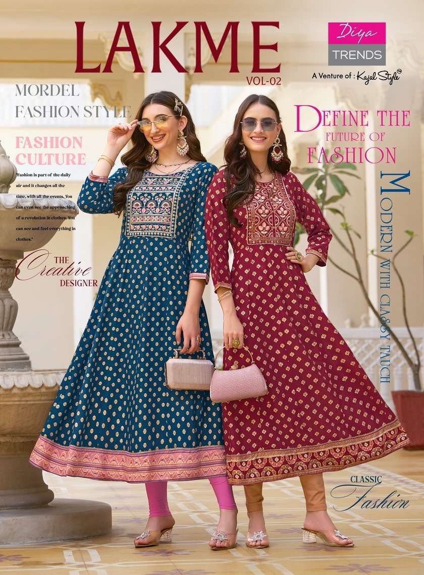 DIYA TRENDS LAKME VOL 2  LADIES WEAR KURTI GOWN CATALOG WHOLESALER IN SURAT 2024