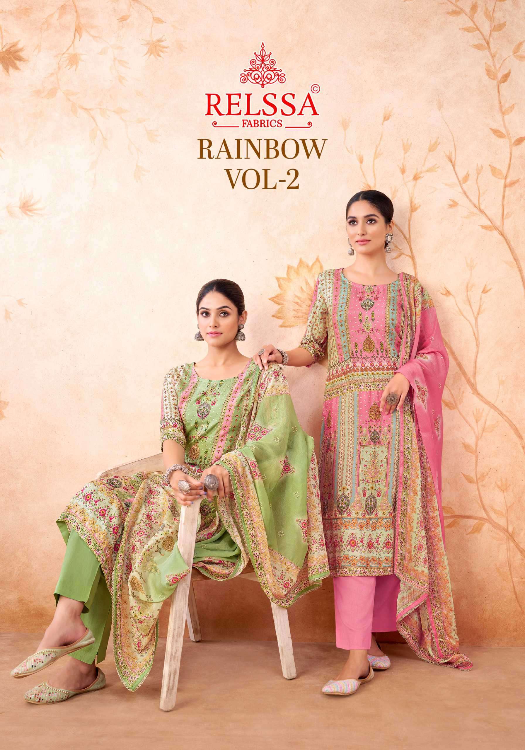 RELSSA RAINBOW VOL 2 FANCY MUSLIN DRESS CATALOG WHOLESALE PRICE SURAT 2024