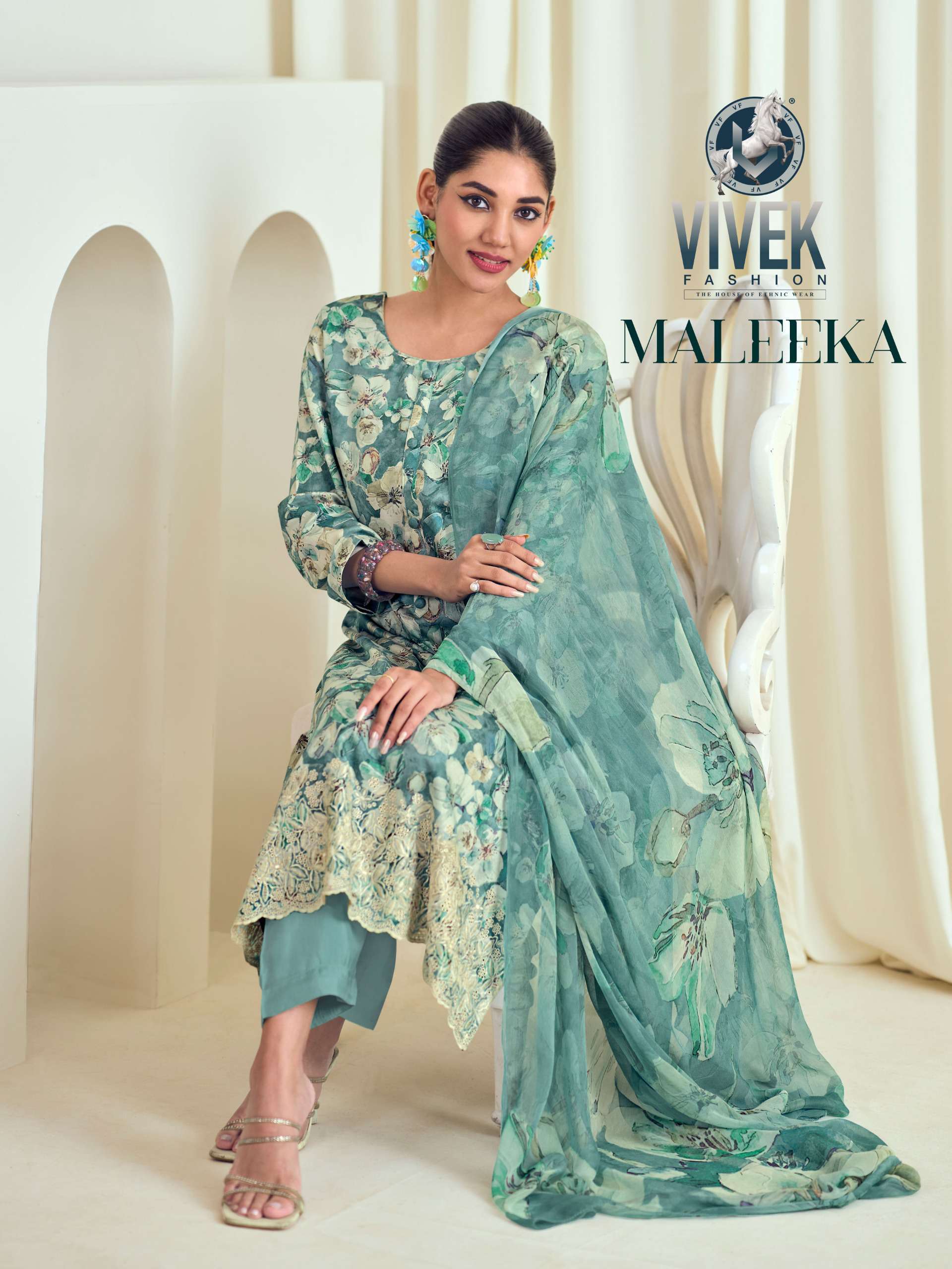 VIVEK FASHION MALEEKA EMBROIDERY WORK MUSLIN SUIT CATALOG WHOLESALER 