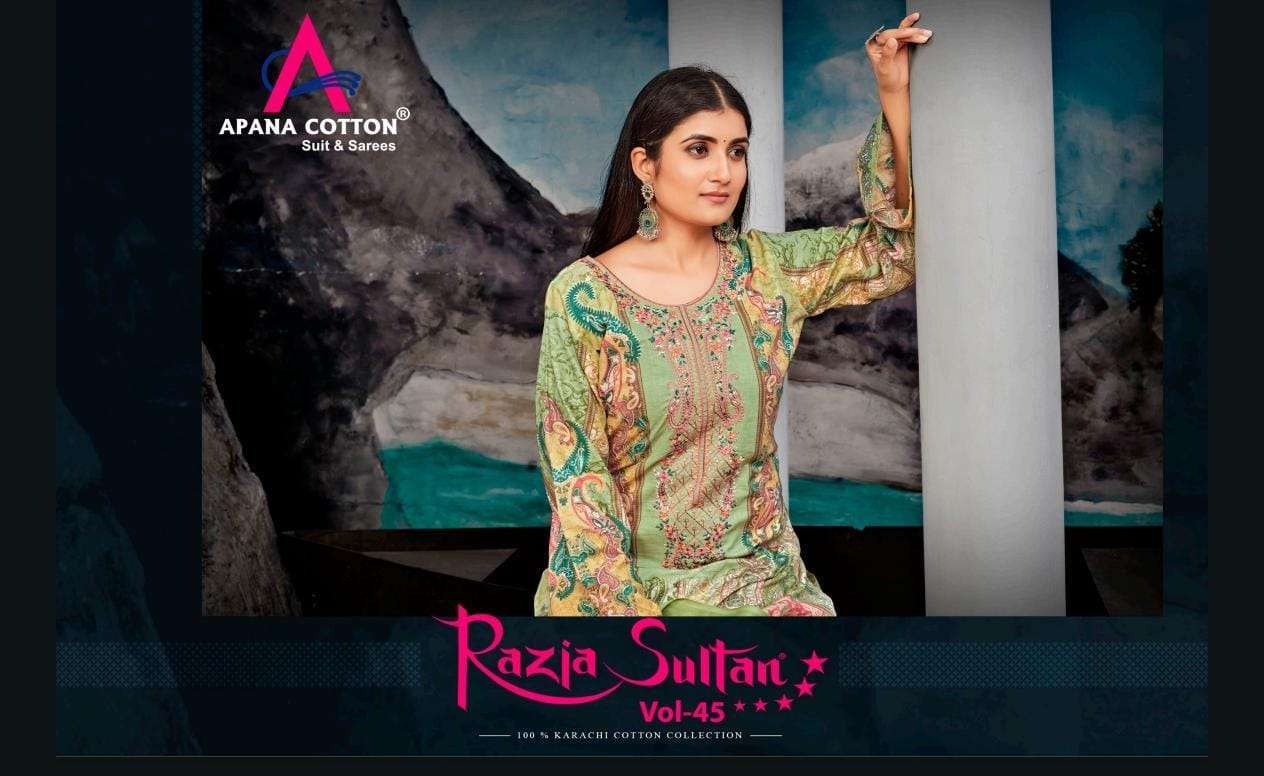 APANA COTTON PRESENT RAZIA SULTAN VOL 45  COTTON PRINTED SUIT COLLECTION