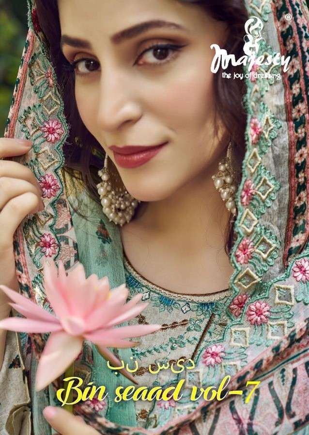 MAJESTY BIN SEAAD VOL 7 PAKISTANI FANCY COTTON DRESS CATALOG WHOLESALER 2024