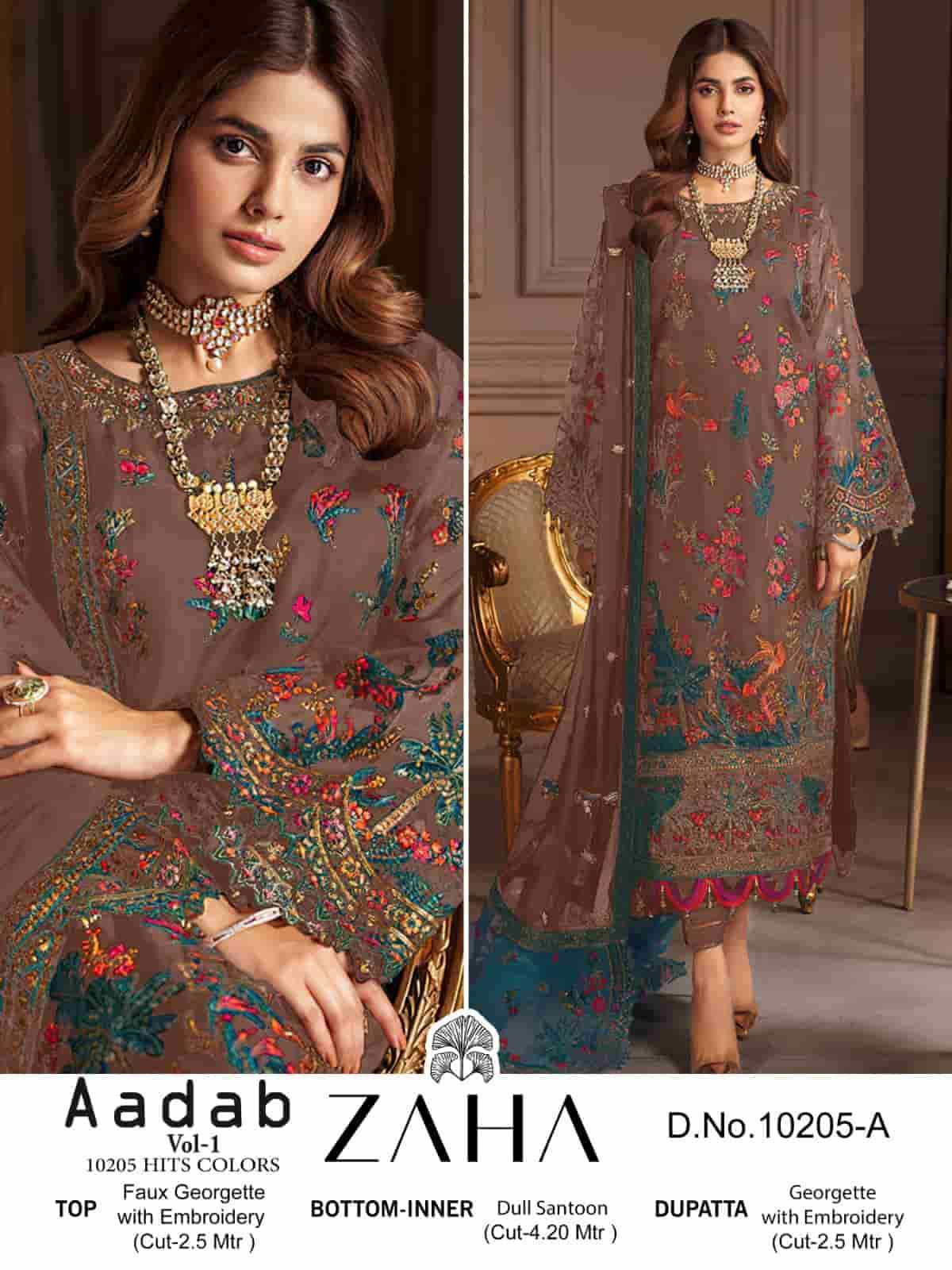 ZAHA AADAB VOL 1 10205 COLORS PAKISTANI STYLE DESIGNER SUIT WHOLESALER 
