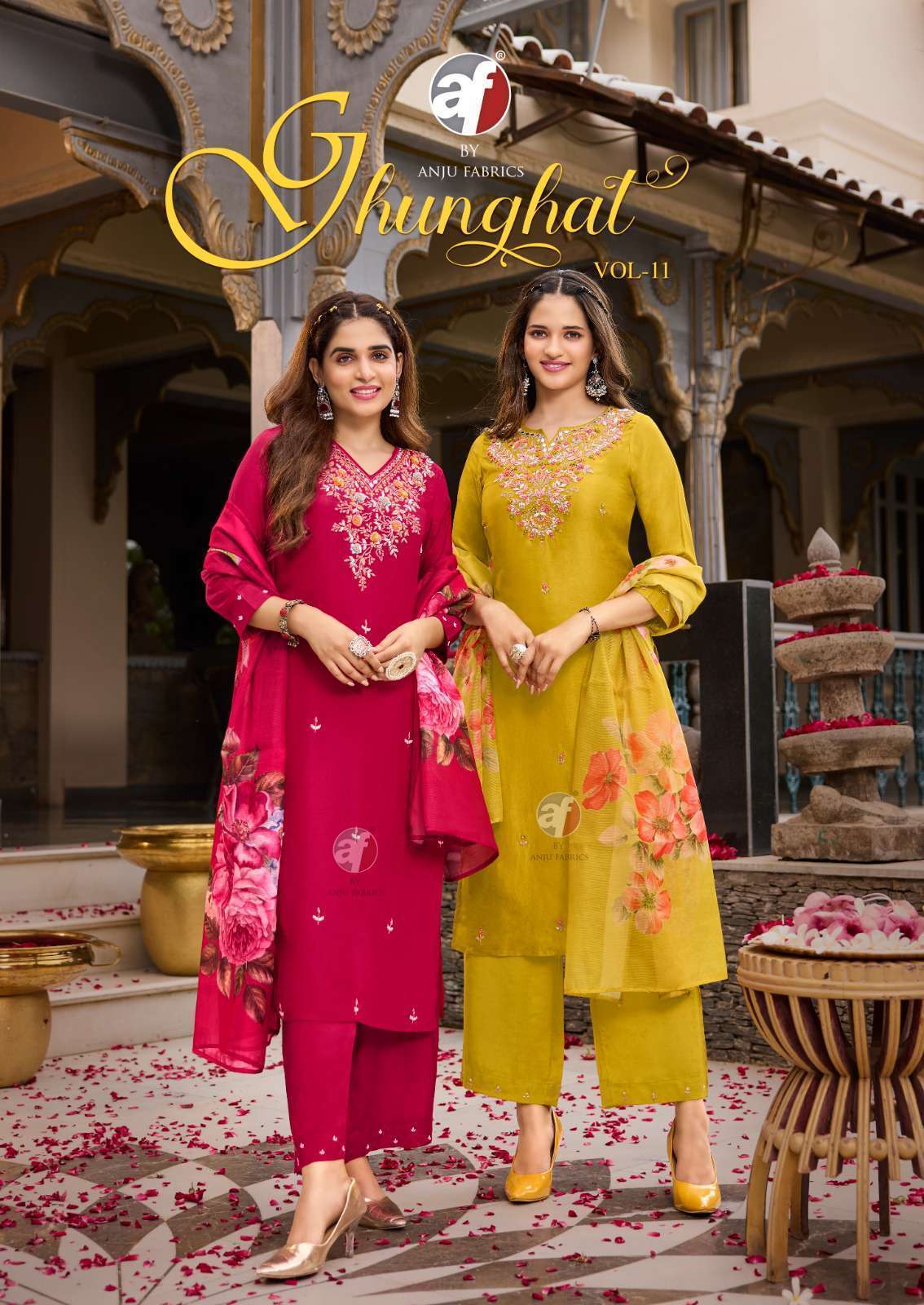 AF STOCK OUT GHUNGHAT VOL 11 BY ANJU FABRICS STYLISH KURTI PANT WITH DUPATTA LATEST CATALOGUE 2024