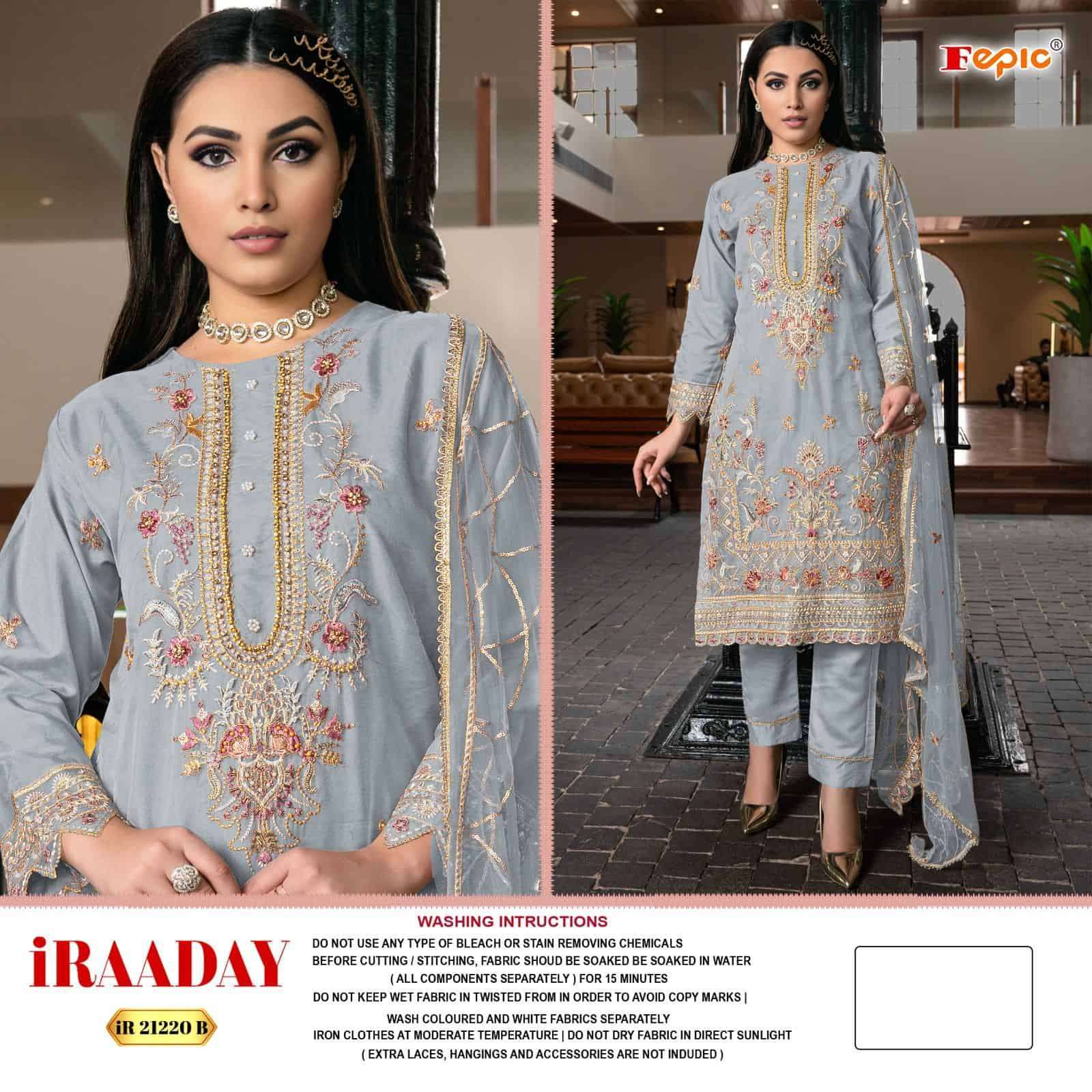 FEPIC IR 21220 COLORS ORGANZA EMBROIDERY PAKISTANI SUIT WHOLESALER