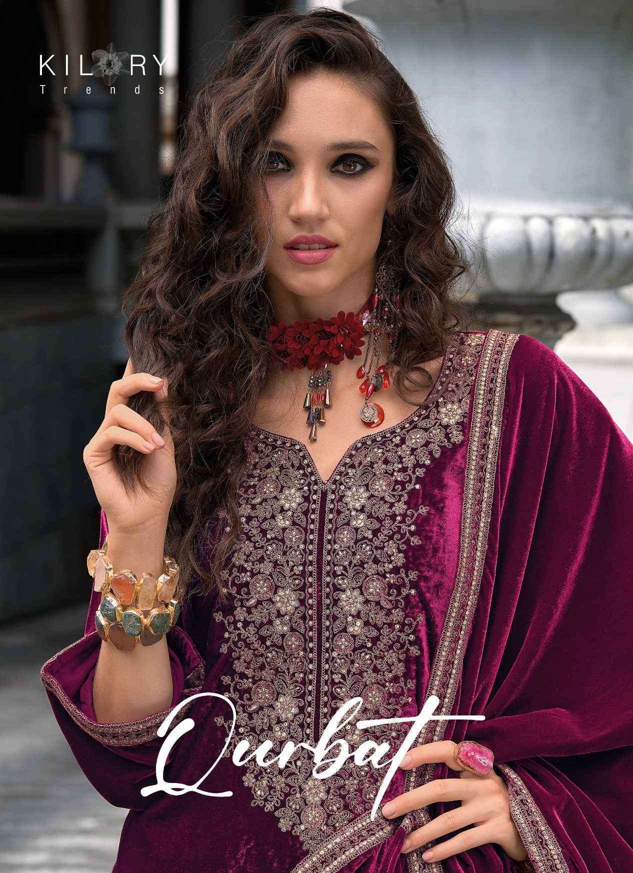 KILORY QURBAT DESIGNER EMBROIDERY WORK VELVET SUIT CATALOG WHOLESALER  