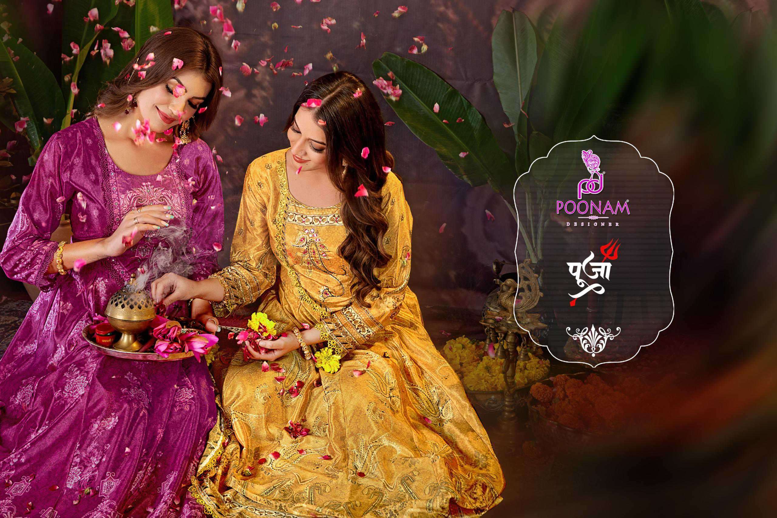 POONAM PUJA FANCY CRAPE PRINT LONG KURTI COLLECTION WHOLESALER 