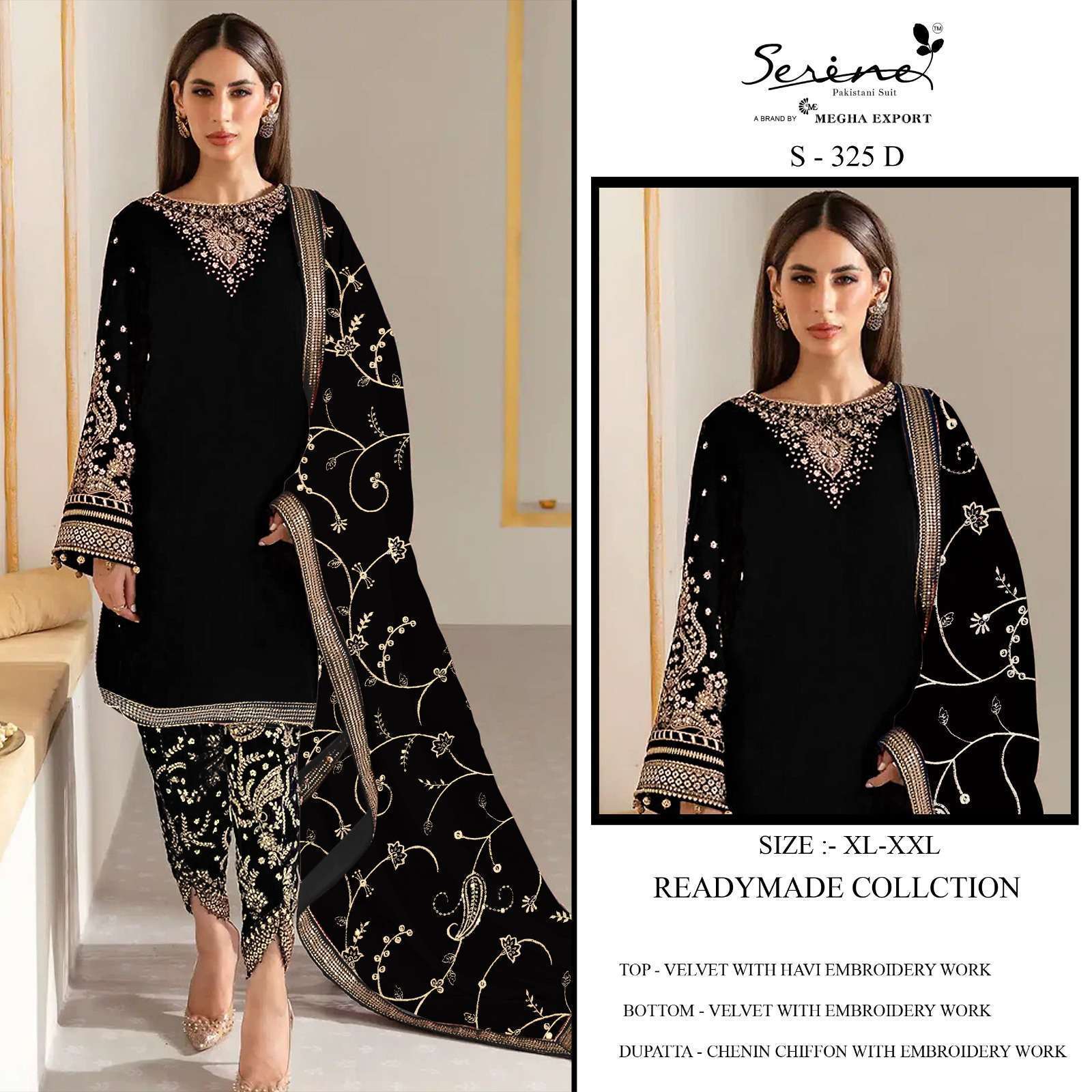 SERENE S 325 COLORS LATEST DESIGN VELVET READYMADE SUIT WHOLESALER 