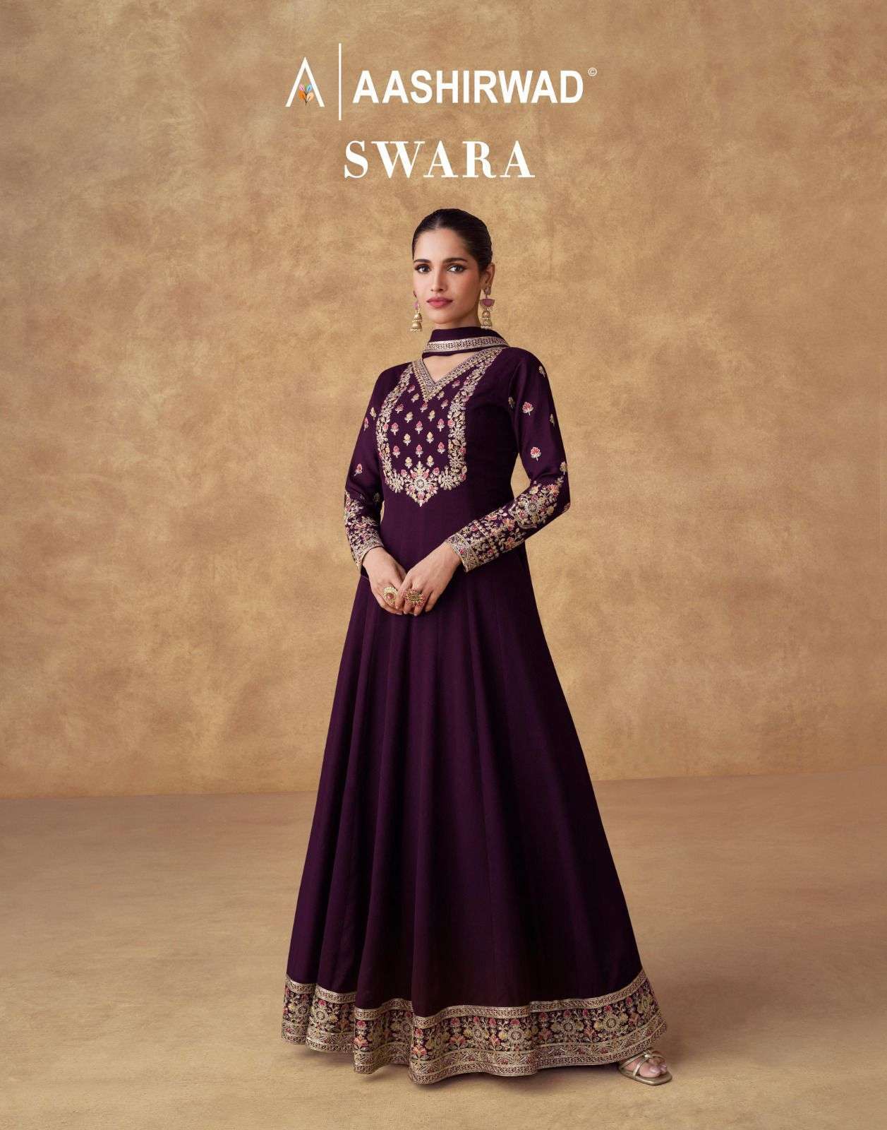 AASHIRWAD SWARA 10076 TO 10079 DESIGNER SILK GOWN PARTYWEAR COLLECTION WHOLESALER 