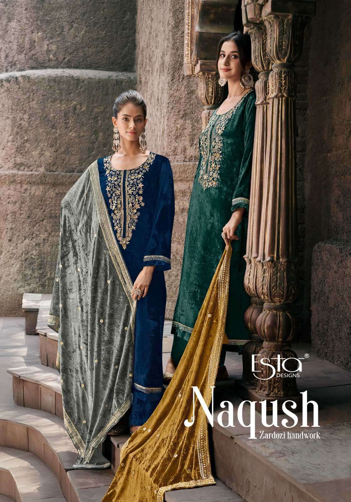 ESTA NAQUSH PARTYWEAR STYLE VELVET SUIT CATALOG WHOLESALER 