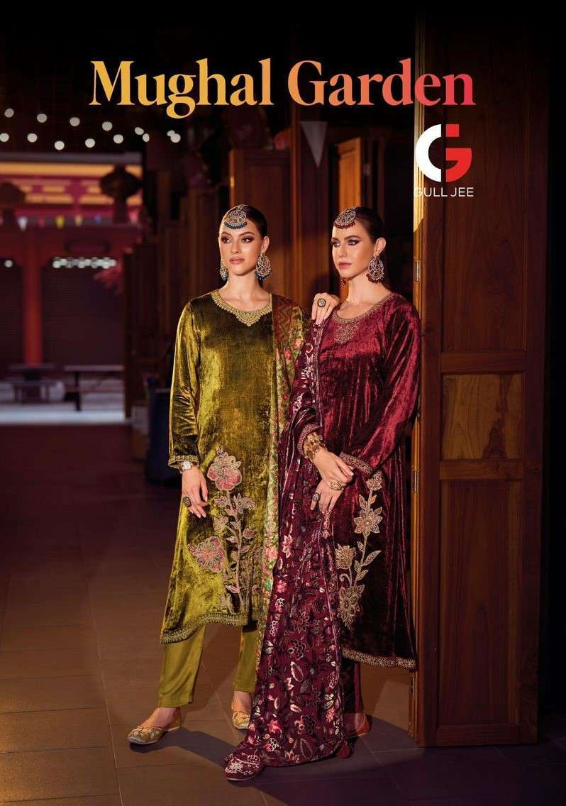 GULL JEE MUGHAL GARDEN FANCY EMBROIDERY WORK VELVET SUIT CATALOG DEALER 2024