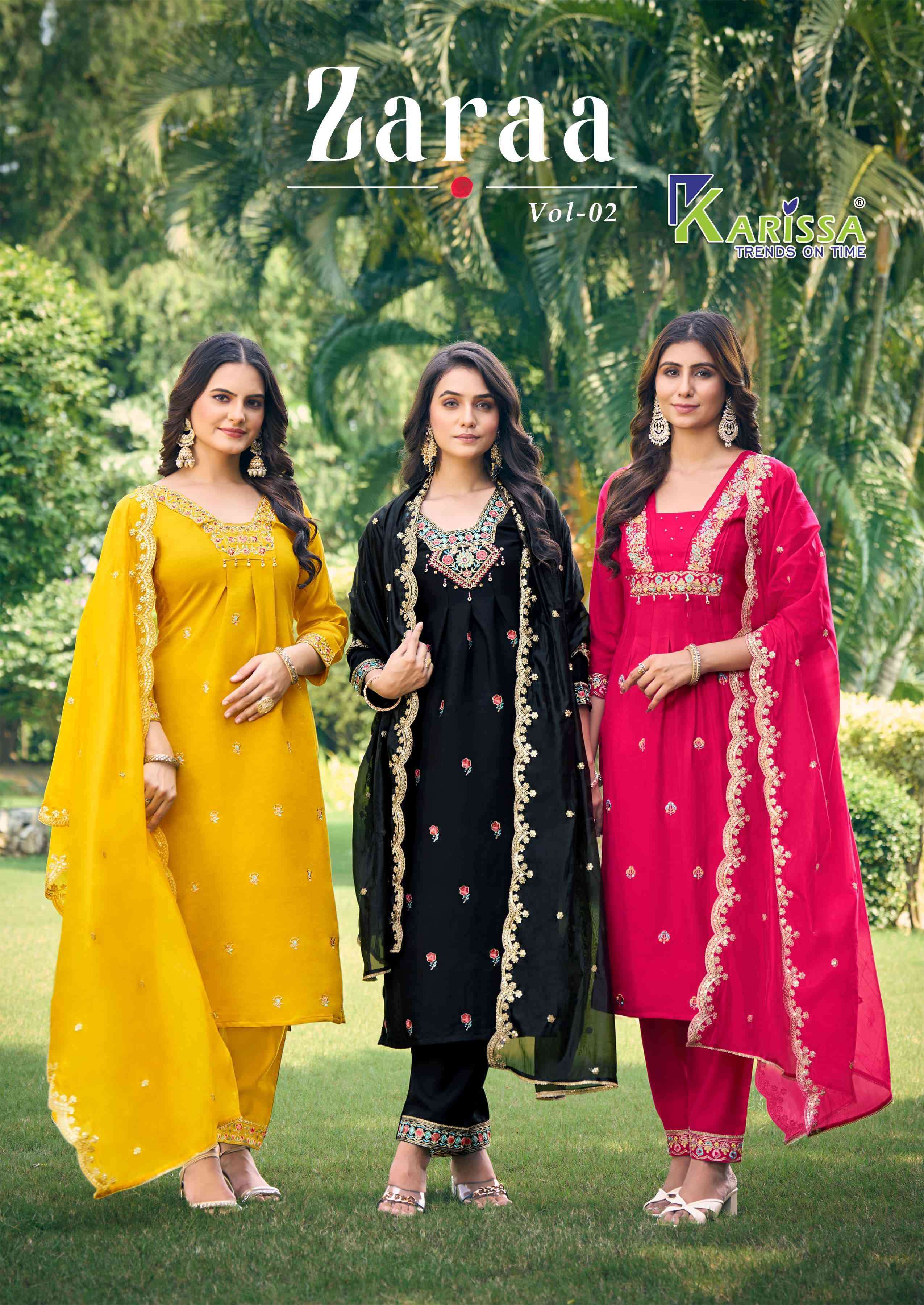 KARISSA ZARAA VOL 2 VISCOSE SILK STYLISH 3 PIECE SET COLLECTION WHOLESALER 2024