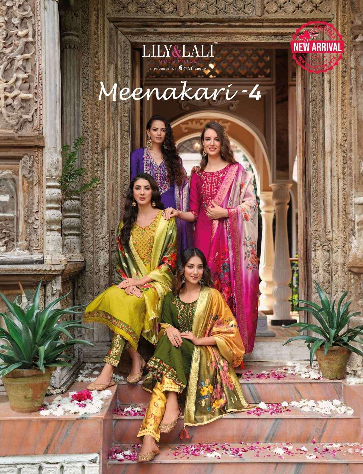 LILY AND LALI MEENAKARI VOL 4 PREMIUM DESIGN KURTI PANT WITH DUPATTA LATEST CATALOGUE 2024