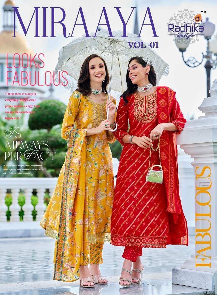 RADHIKA LIFESTYLE MIRAAYA VOL 1 FESTIVE WEAR READYMADE 3 PIECE SET COLLECTION WHOLESALER 