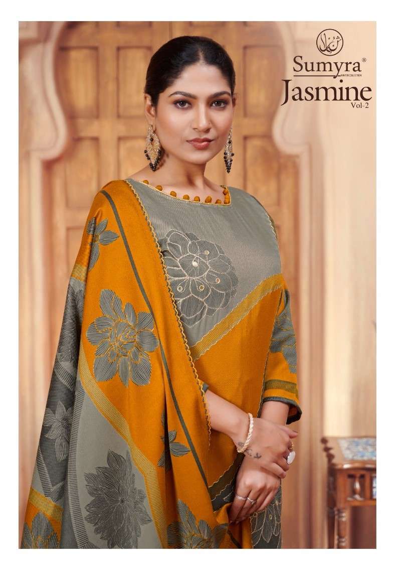 RADHIKA SUMYRA JASMINE VOL 2 DESIGNER PRINTS PASHMINA WINTER DRESS COLLECTION WHOLESALER 