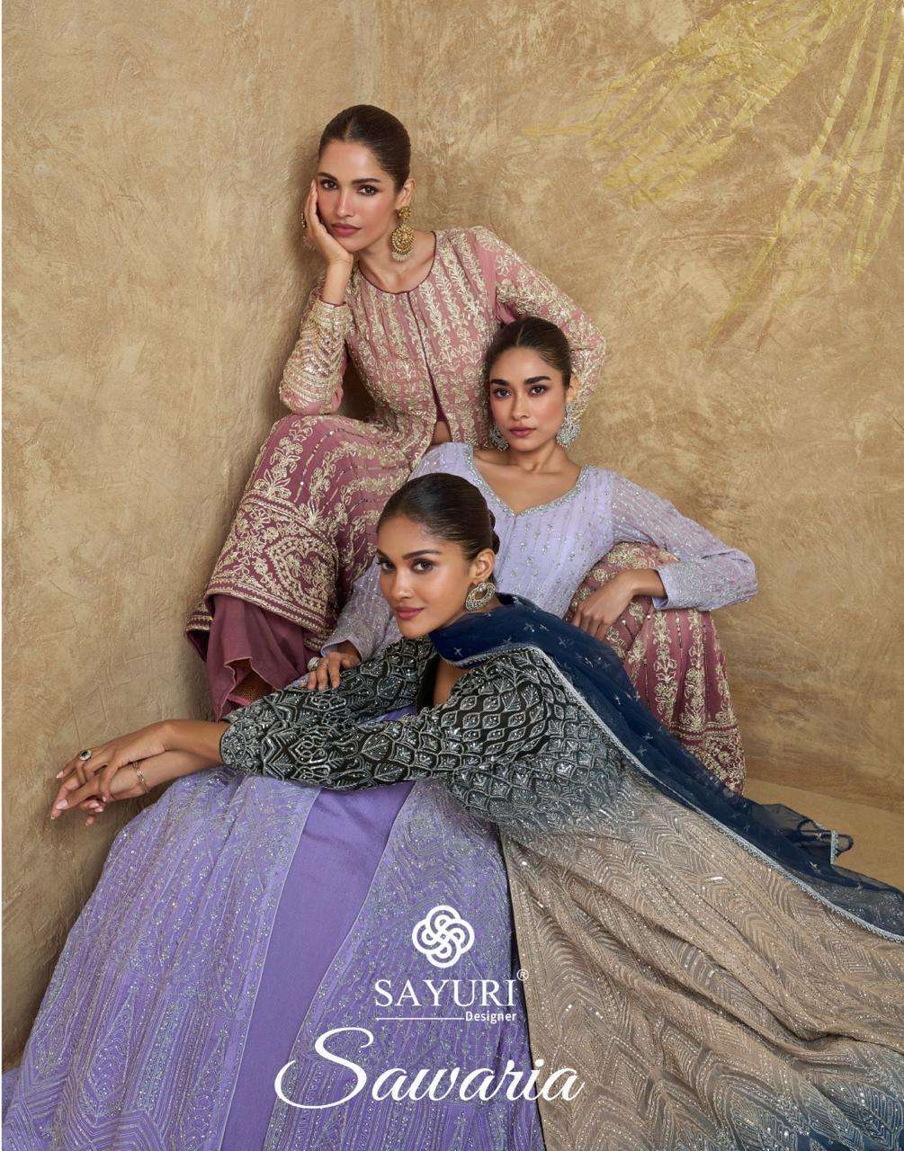 SAYURI SAWARIA 5609 TO 5611 PARTYWEAR INDO WESTERN DRESS CATALOGUE WHOLESALER 