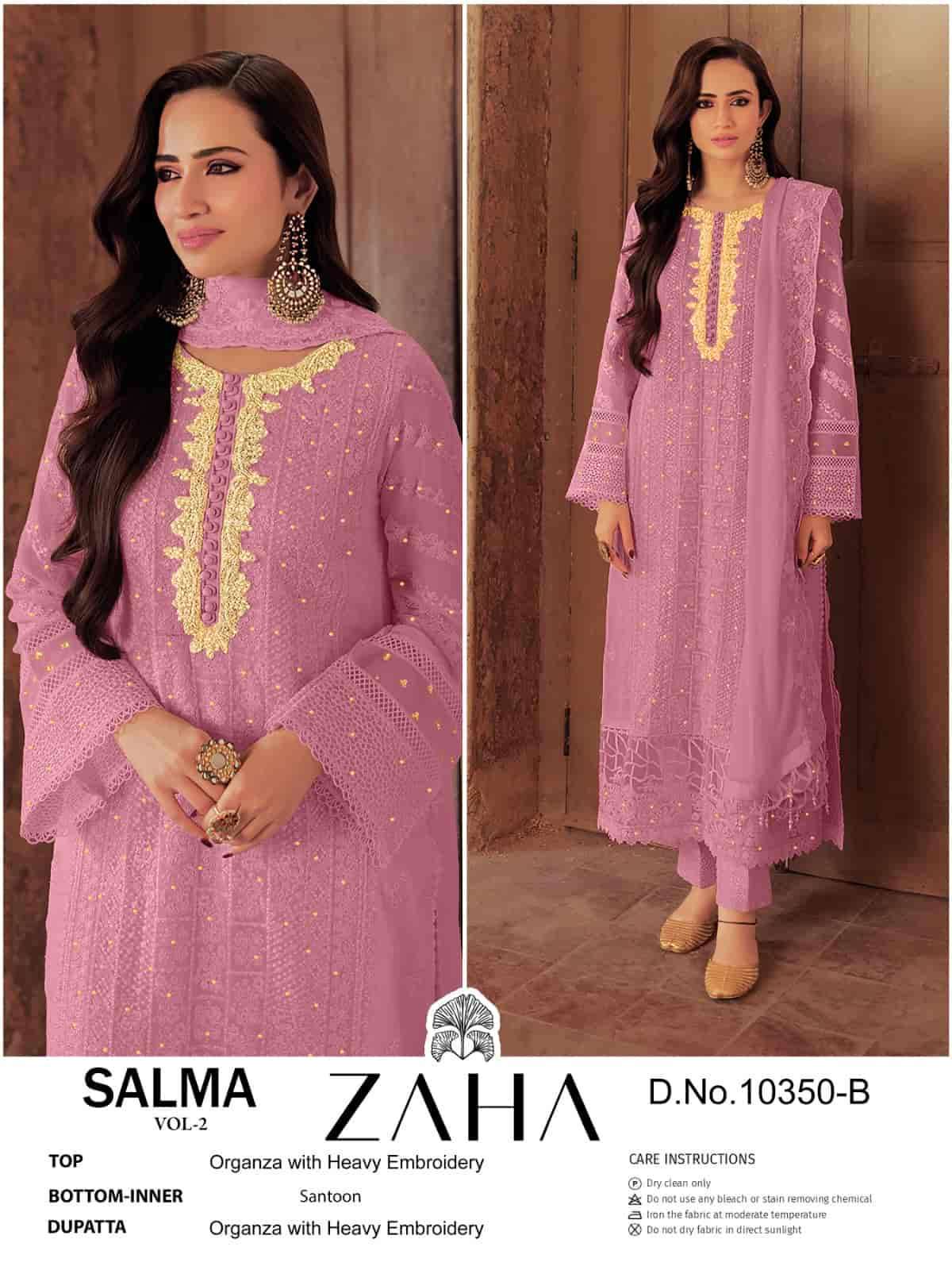 ZAHA SALMA VOL 2 10350 COLORS PAKISTANI STYLE ORGANZA SUIT WHOLESALER 