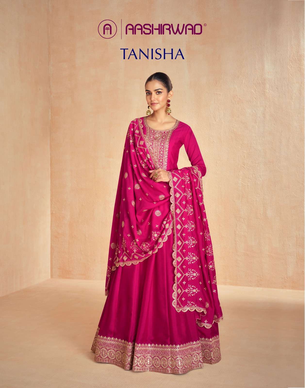 AASHIRWAD TANISHA 10099 TO 10103 DESIGNER SILK PARTYWEAR GOWN WHOLESALER 2024