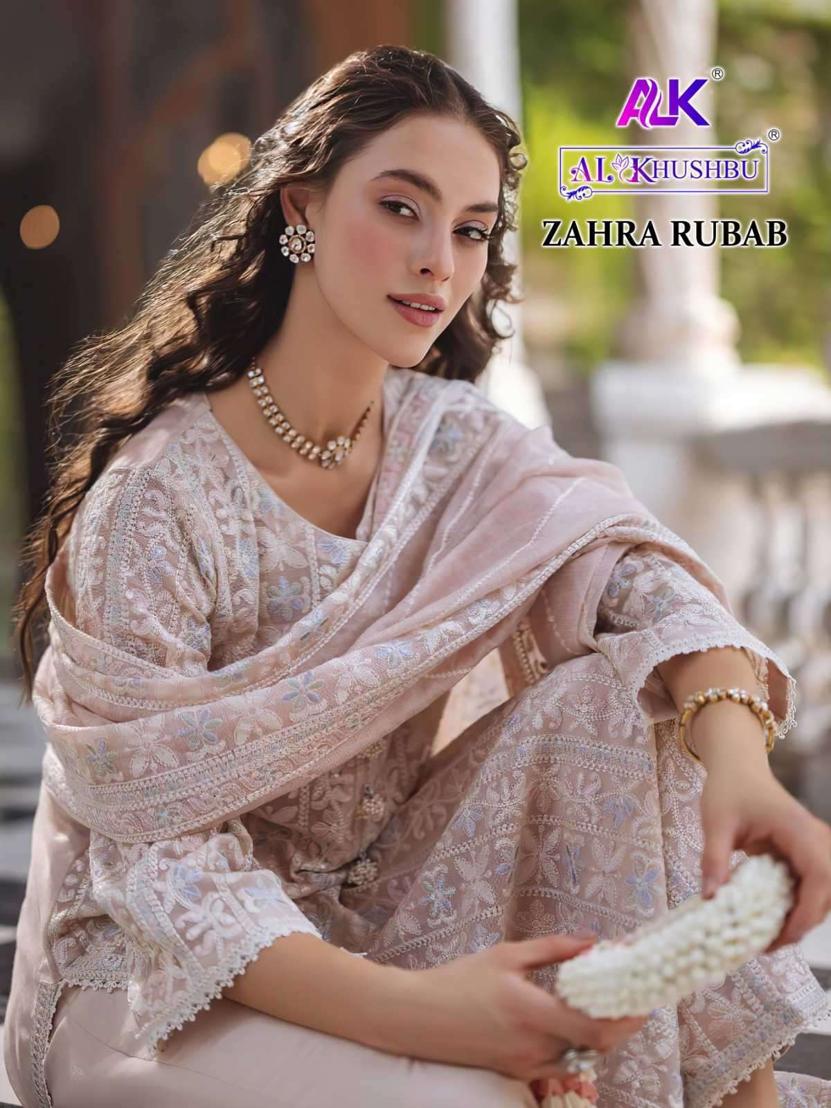 AL KHUSHBU ZAHRA RUBAB 6030 TO 6032 PAKISTANI GEORGETTE SUIT COLLECTION BEST RATE WHOLESALER 