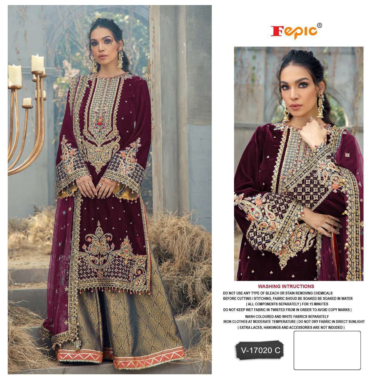 FEPIC V 17020 COLORS VELVET DESIGNER SUIT SINGLE PCS SUPPLIER WHOLESALE RATE 