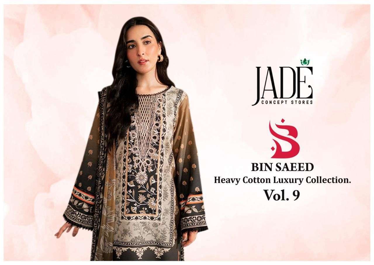 JADE BIN SAEED VOL 9 PAKISTANI PRINT COTTON SALWER SUIT WHOLESALER IN SURAT 