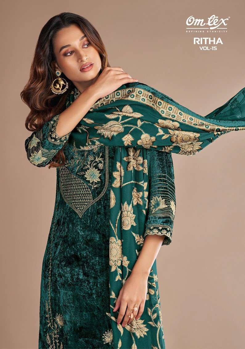 OMTEX RITHA VOL 15 PURE VISCOSE VELVET DESIGNER SUIT CATALOGUE WHOLESALER 2024