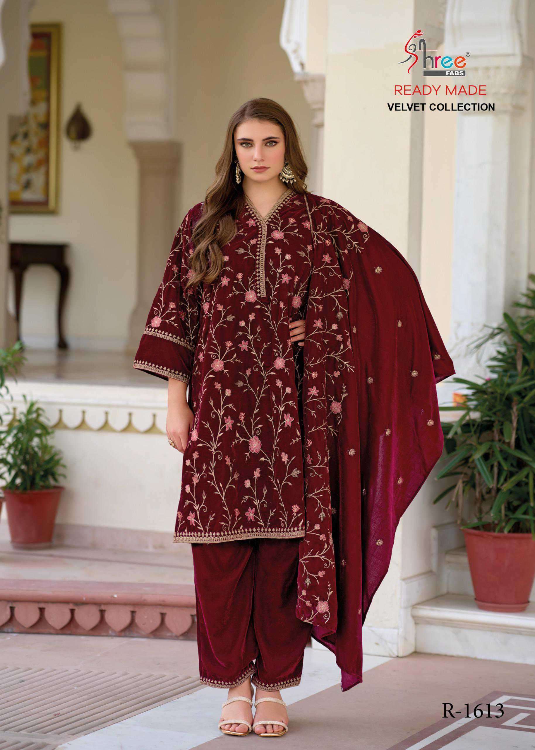SHREE FAB R 1613 COLORS PAKISTANI READYMADE VELVET DRESS COLLECTION WHOLESALE PRICE 