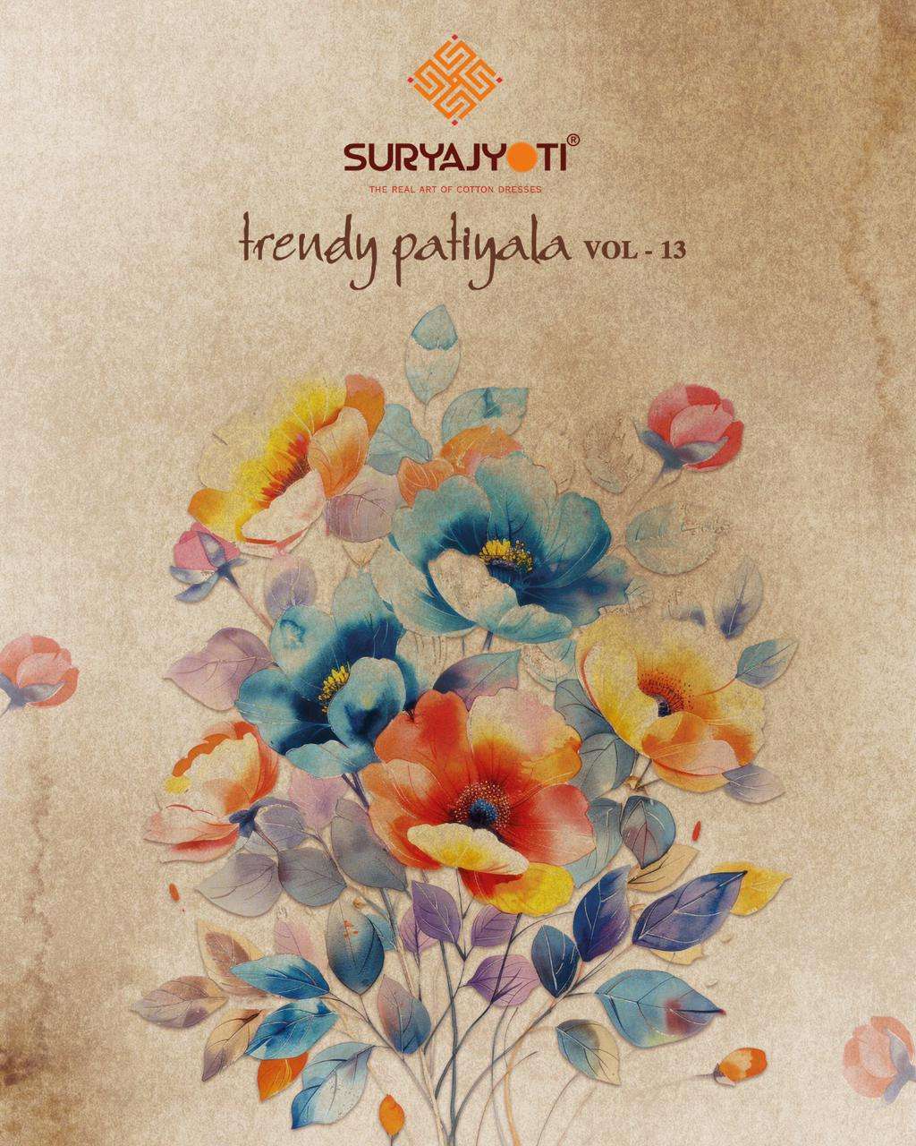 SURYAJYOTI TRENDY PATIYALA VOL 13 UNSTITCH COTTON SUIT CATALOGUE WHOLESALE PRICE 