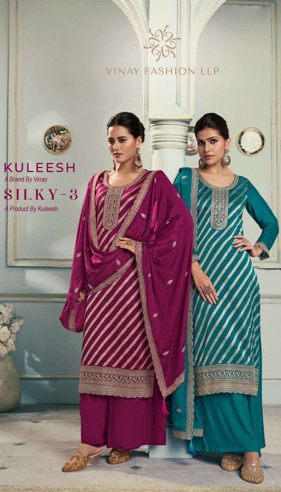 VINAY FASHION KULEESH SILKY VOL 3 DESIGNER JACQUARD SILK PARTYWEAR SUIT SUPPLIER 2024