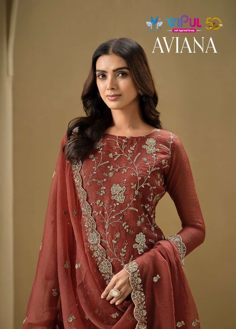 VIPUL FASHION AVIANA PARTYWEAR STYLE ORGANZA SUIT COLLECTION WHOLESALE PRICE 2024