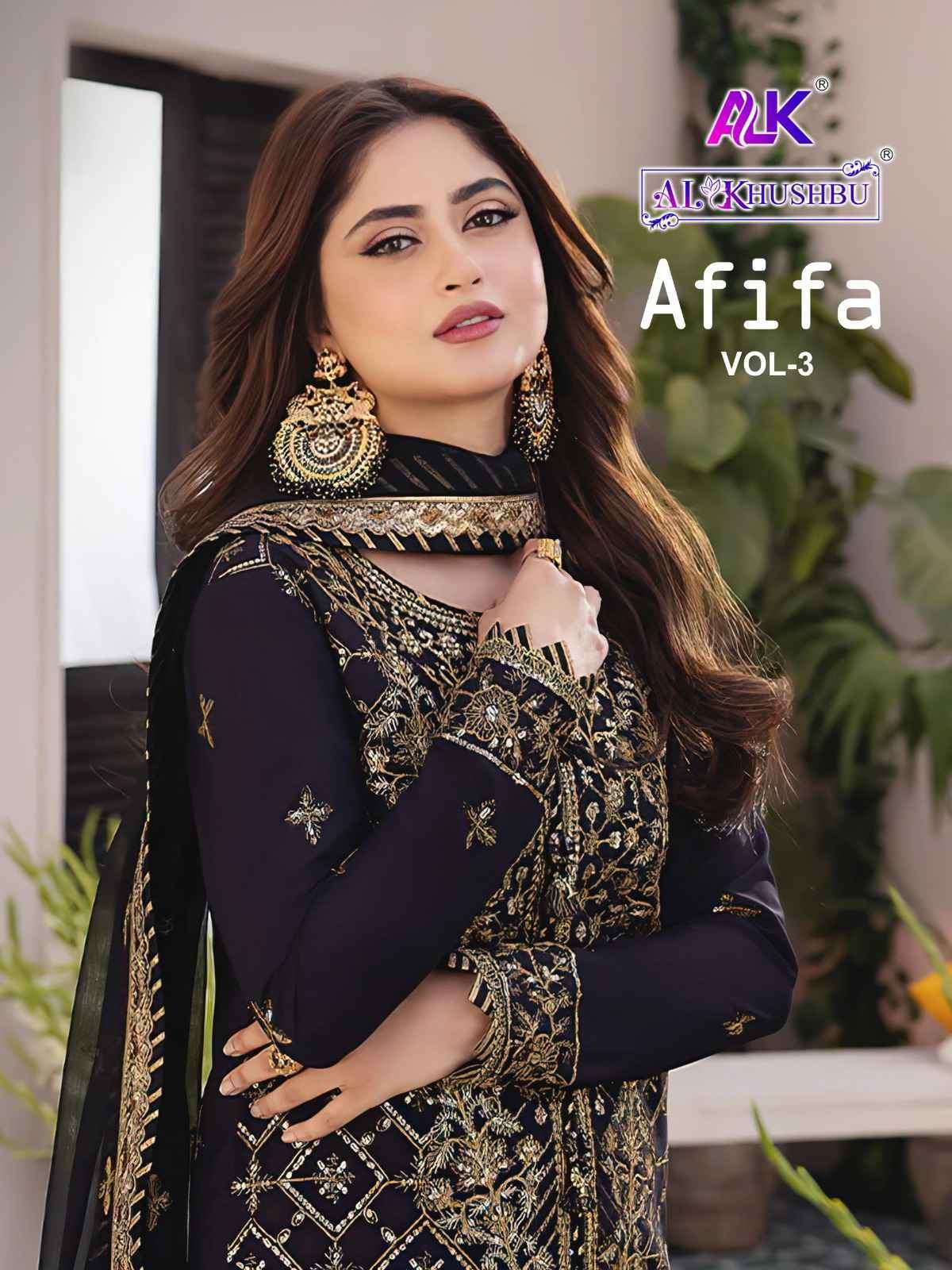 AL KHUSHBU AFIFA VOL 3 6018 TO 6020 DESIGNER GEORGETTE PAKISTANI SUIT SUPPLIER 