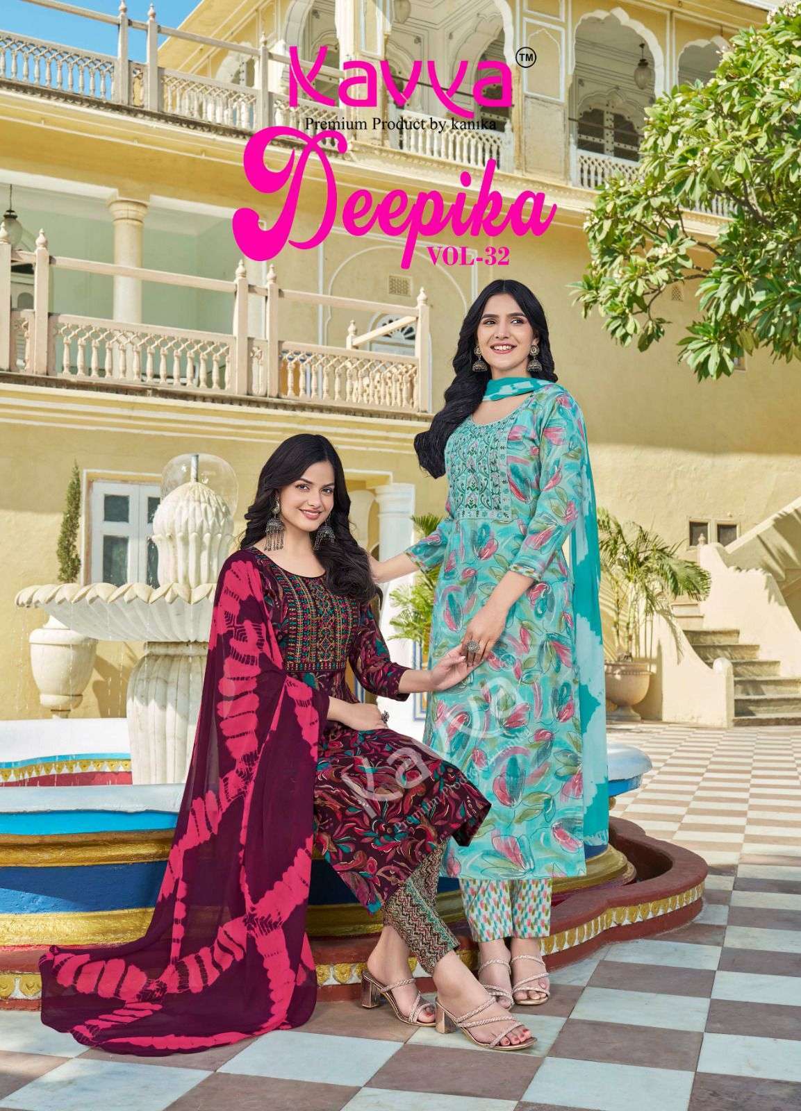 KAVYA DEEPIKA VOL 32 FANCY TOP BOTTOM WITH DUPATTA SET COLLECTION BEST RATE EXPORTER 2024