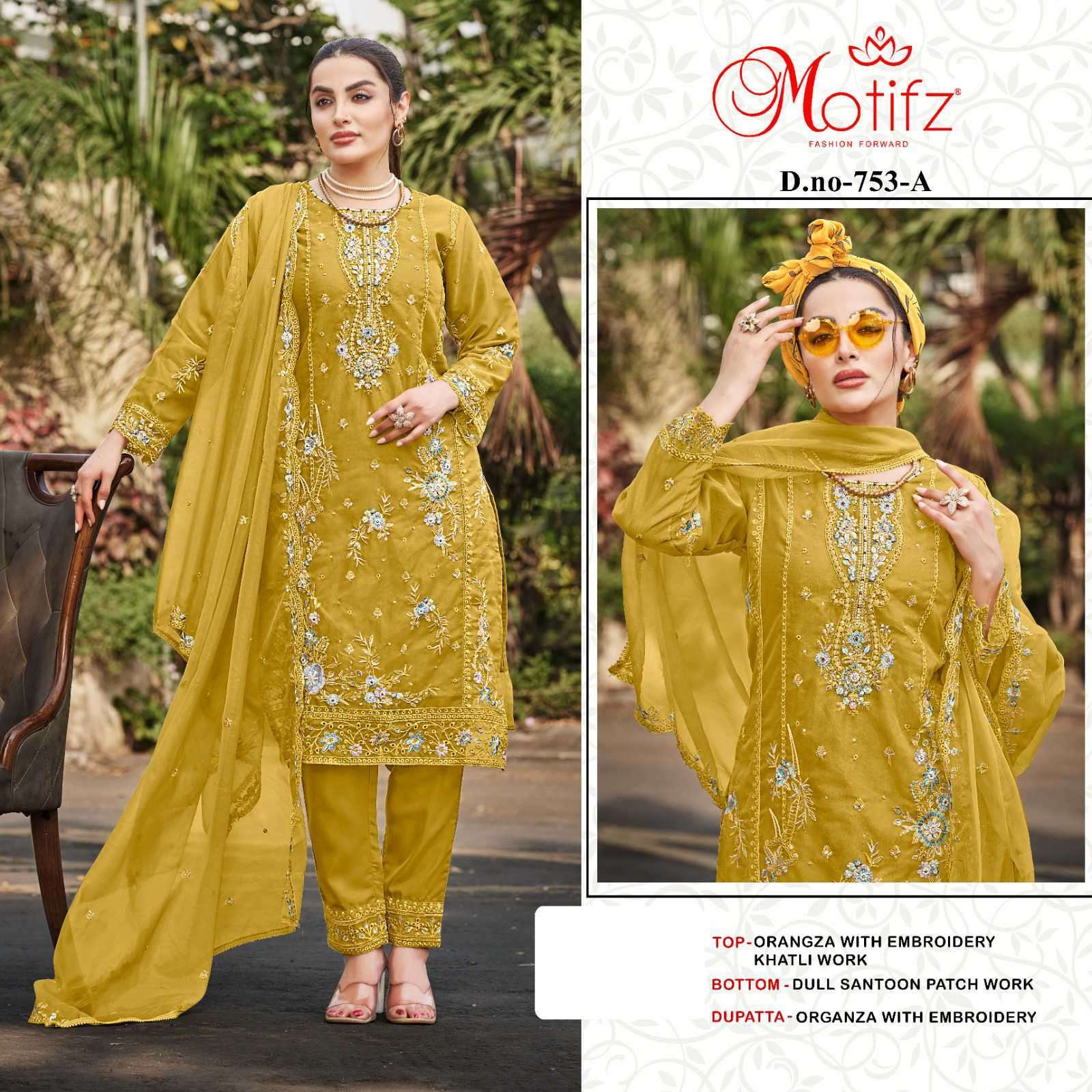 MOTIFZ D 753 COLORS PAKISTANI ORGANZA SUIT CATALOG SUPPLIER IN SURAT