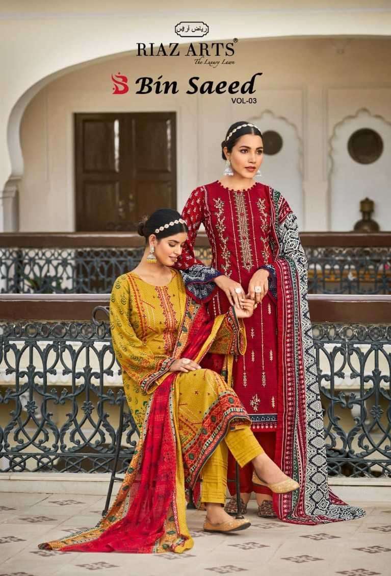 RIAZ ARTS BIN SAEED VOL 3 COTTON SUIT CATALOGUE SUPPLIER 