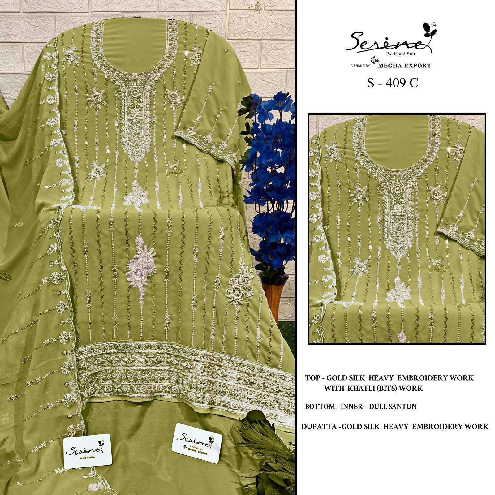 SERENE S 409 COLORS WEDDING WEAR PAKISTANI DRESS COLLECTION BEST RATE WHOLESALER 