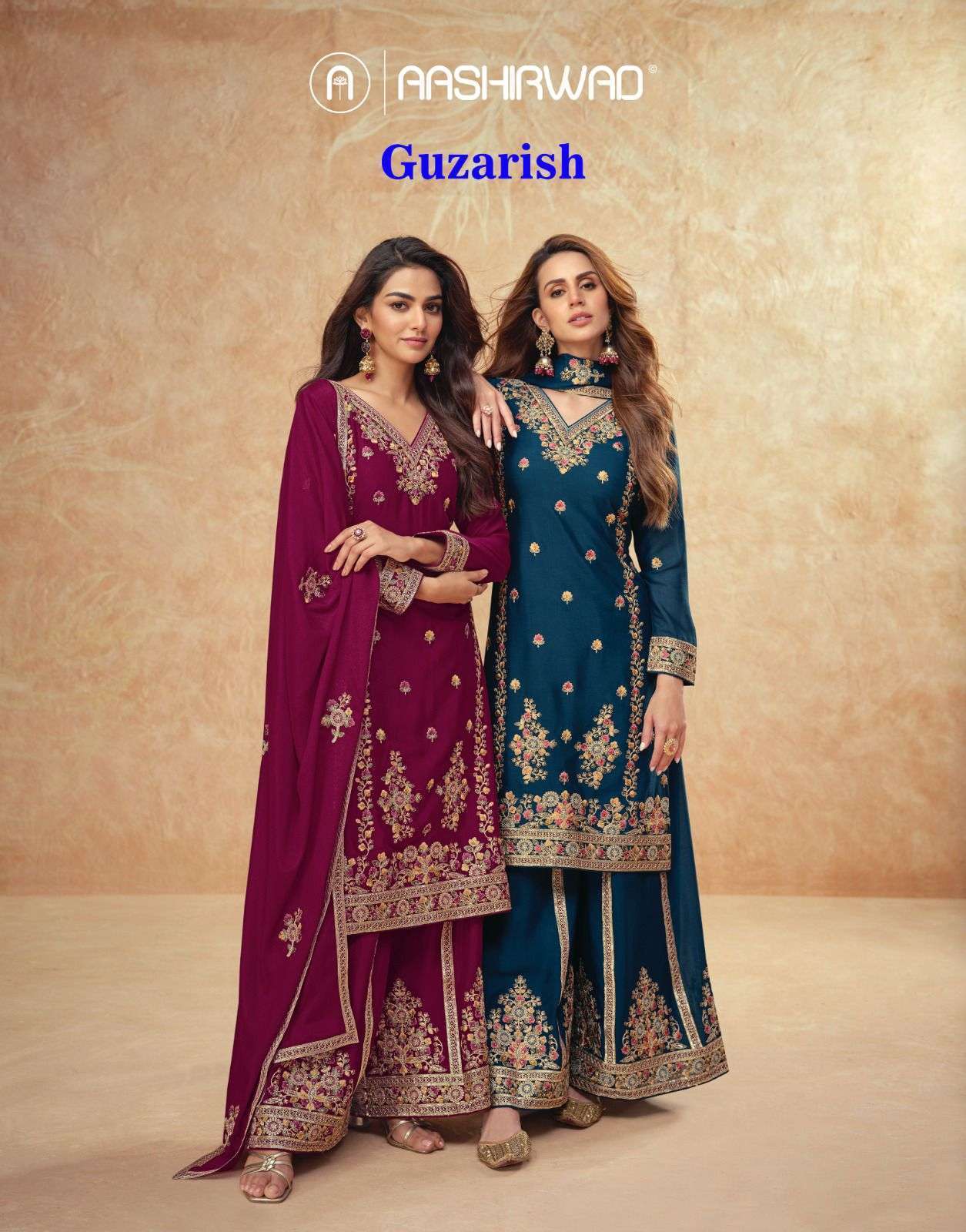 AASHIRWAD GUZARISH 10162 TO 10164 CHINON SILK PARTYWEAR LADIES SUIT COLLECTION BEST RATE EXPORTER 2025