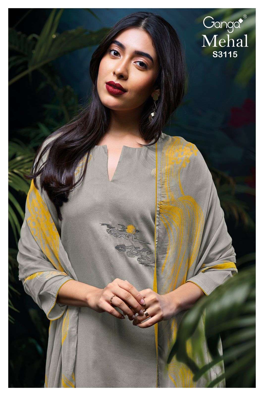 GANGA FASHION MEHAL 3115 PRINTED SATIN COTTON SUIT COLLECTION BEST RATE 