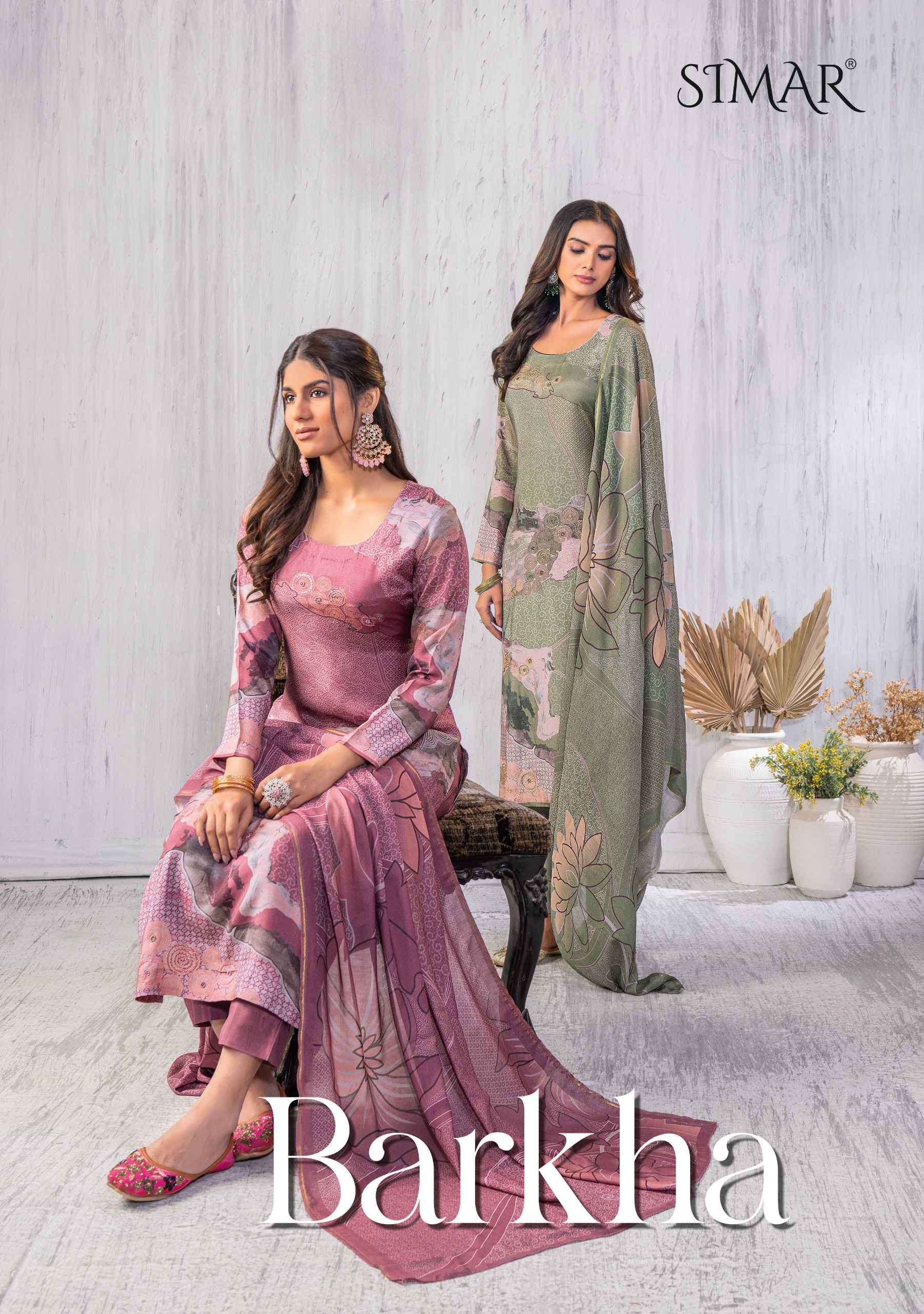 GLOSSY SIMAR BARKHA EXCLUSIVE MUSLIN SALWER SUIT CATALOG WHOLESALE 