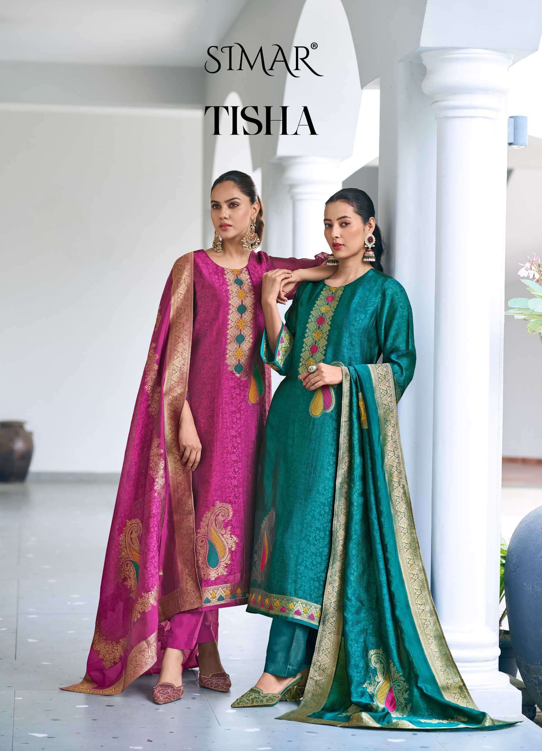 GLOSSY SIMAR TISHA DESIGNER SILK SALWER KAMEEZ CATALOG WHOLESALE PRICE DEALER 2025