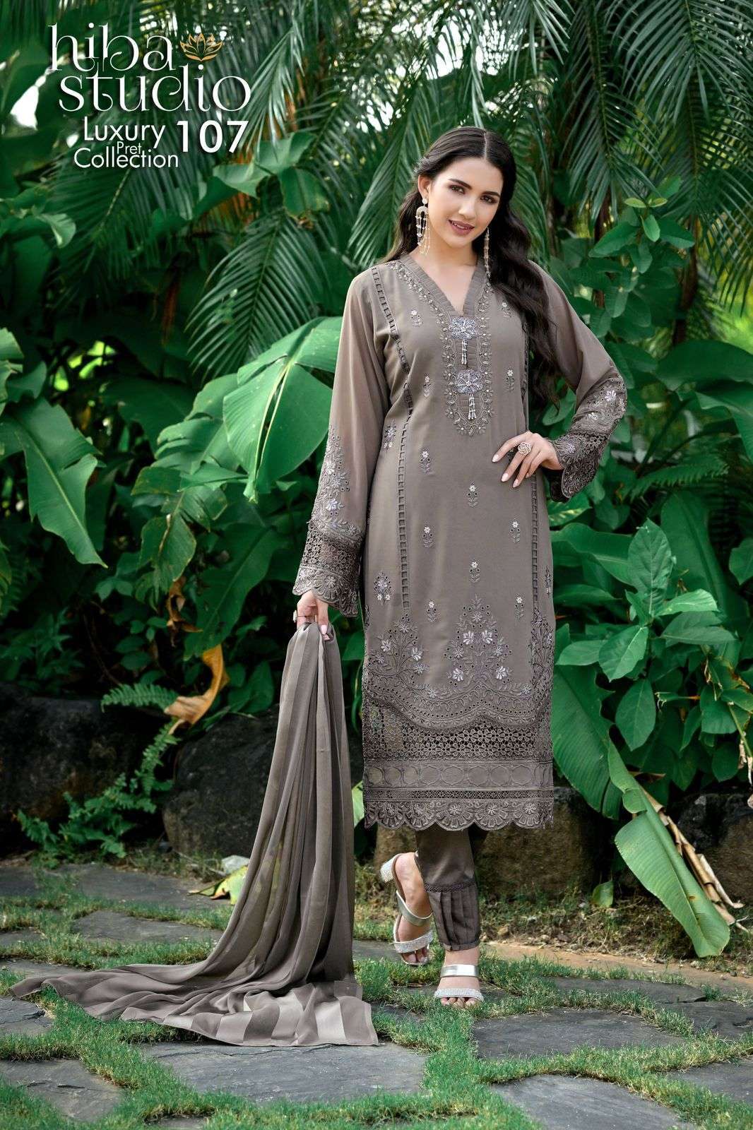 HIBA STUDIO LPC VOL 107 DESIGNER KURTI PANT DUPATTA SET PAKISTANI DESIGN 